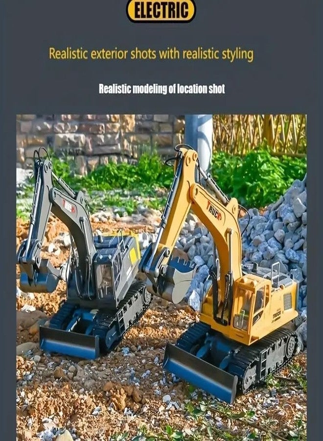 RABJET لعبة حفارة رابجيت التي تعمل بالتحكم عن بعد للأولاد، جرار بناء يعمل بالتحكم عن بعد، دخان وصوت وإضاءة محاكاة، رأس حفر معدني، شاحنة تعمل بالتحكم عن بعد، هدايا للأولاد - Image 3